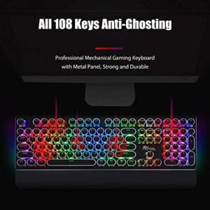 RK ROYAL KLUDGE S108 Typewriter Keyboard Retro Wired Mechanical Gaming Keyboard 108 Keys with RGB Backlit Sidelight