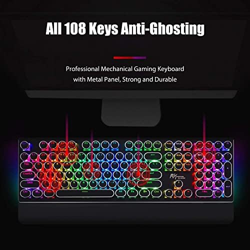 RK ROYAL KLUDGE S108 Typewriter Keyboard Retro Wired Mechanical Gaming Keyboard 108 Keys with RGB Backlit Sidelight