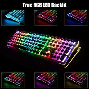 RK ROYAL KLUDGE S108 Typewriter Keyboard Retro Wired Mechanical Gaming Keyboard 108 Keys with RGB Backlit Sidelight
