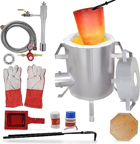 6KG Propane Smelting Furnace Kit – Tongs & Gloves – Ingot Mold for Gold Silver Copper Brass Bronze Aluminum Metal Casting