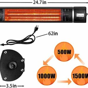 Black Wall-Mounted Patio Heater for Outdoor Use – 1500W Electric Infrared Heater – Remote Control