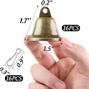 BigOtters Craft Bells – 16PCS Bronze Jingle Bells Vintage Bells (1.7″ X 1.5″) with Spring Hooks