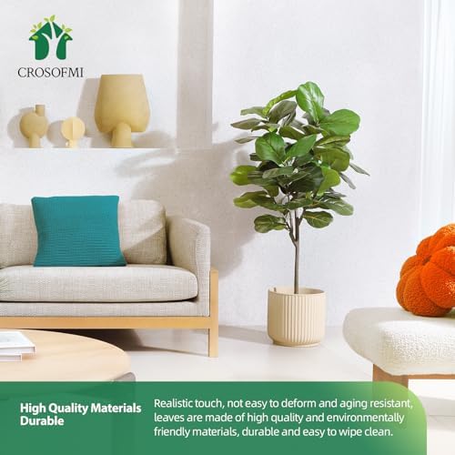 Artificial Fiddle Leaf Fig Tree 50″ Fake Ficus Lyrata Plant with 56 Leaves