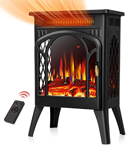 R.W.FLAME Electric Fireplace Heater with Remote Control – Cathedral Style – Adjustable Brightness and Heating Mode