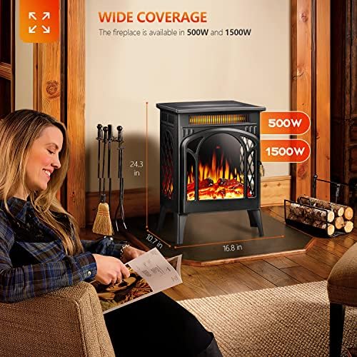 R.W.FLAME Electric Fireplace Heater with Remote Control – Cathedral Style – Adjustable Brightness and Heating Mode