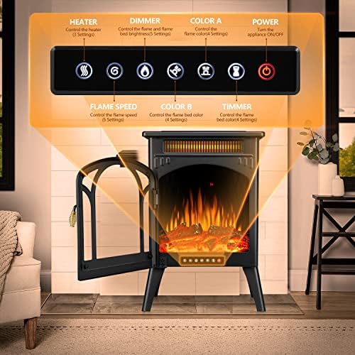 R.W.FLAME Electric Fireplace Heater with Remote Control – Cathedral Style – Adjustable Brightness and Heating Mode