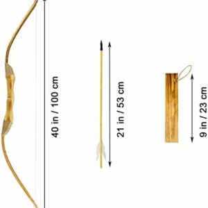 Wooden Bow and Arrow Set – 40″ Handmade Wooden Bow and Arrow Cosplay Costume Prop