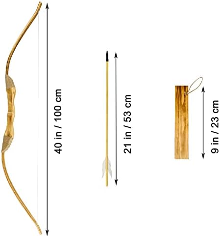 Wooden Bow and Arrow Set – 40″ Handmade Wooden Bow and Arrow Cosplay Costume Prop