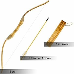 Wooden Bow and Arrow Set – 40″ Handmade Wooden Bow and Arrow Cosplay Costume Prop