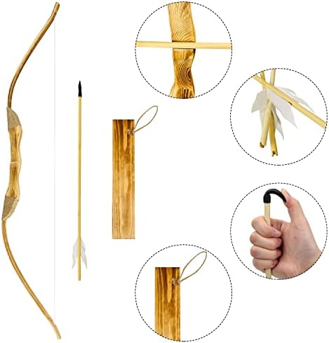Wooden Bow and Arrow Set – 40″ Handmade Wooden Bow and Arrow Cosplay Costume Prop