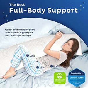 Snuggle-Pedic Body Pillow for Adults – White Pregnancy Pillows with Shredded Memory Foam – 20″ x 54″ Full Body Pillow