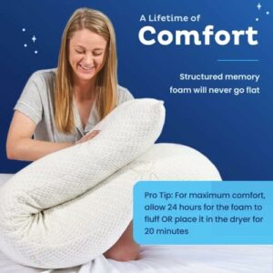 Snuggle-Pedic Body Pillow for Adults – White Pregnancy Pillows with Shredded Memory Foam – 20″ x 54″ Full Body Pillow