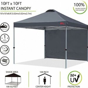 MASTERCANOPY Durable EZ Pop-up Canopy Tent with 1 Sidewall (10’x10′, Dark Gray)