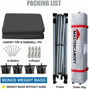 MASTERCANOPY Durable EZ Pop-up Canopy Tent with 1 Sidewall (10’x10′, Dark Gray)