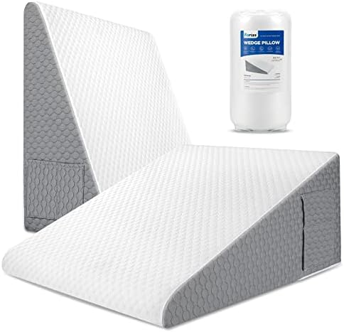 Forias Wedge Pillow for Sleeping 12″ Bed Wedge Pillow for After Surgery – Memory Foam Top