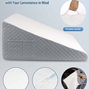 Forias Wedge Pillow for Sleeping 12″ Bed Wedge Pillow for After Surgery – Memory Foam Top