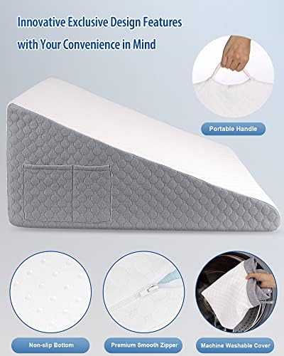 Forias Wedge Pillow for Sleeping 12″ Bed Wedge Pillow for After Surgery – Memory Foam Top