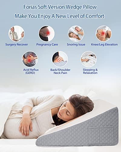 Forias Wedge Pillow for Sleeping 12″ Bed Wedge Pillow for After Surgery – Memory Foam Top