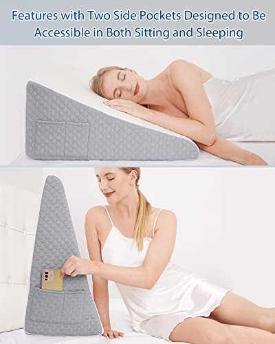 Forias Wedge Pillow for Sleeping 12″ Bed Wedge Pillow for After Surgery – Memory Foam Top
