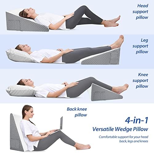 Forias Wedge Pillow for Sleeping 12″ Bed Wedge Pillow for After Surgery – Memory Foam Top