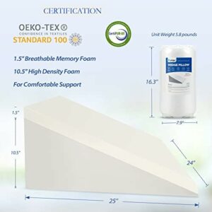 Forias Wedge Pillow for Sleeping 12″ Bed Wedge Pillow for After Surgery – Memory Foam Top