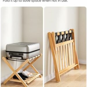 Fully Assembled Luggage Rack for Guest Room – Natural Bamboo Color