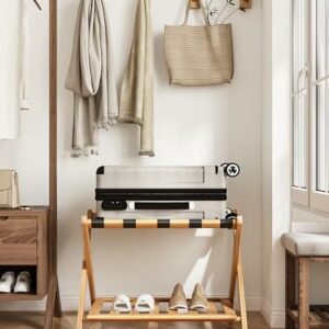 Fully Assembled Luggage Rack for Guest Room – Natural Bamboo Color