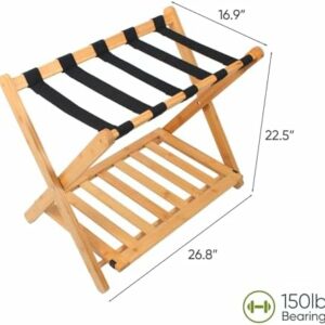Fully Assembled Luggage Rack for Guest Room – Natural Bamboo Color