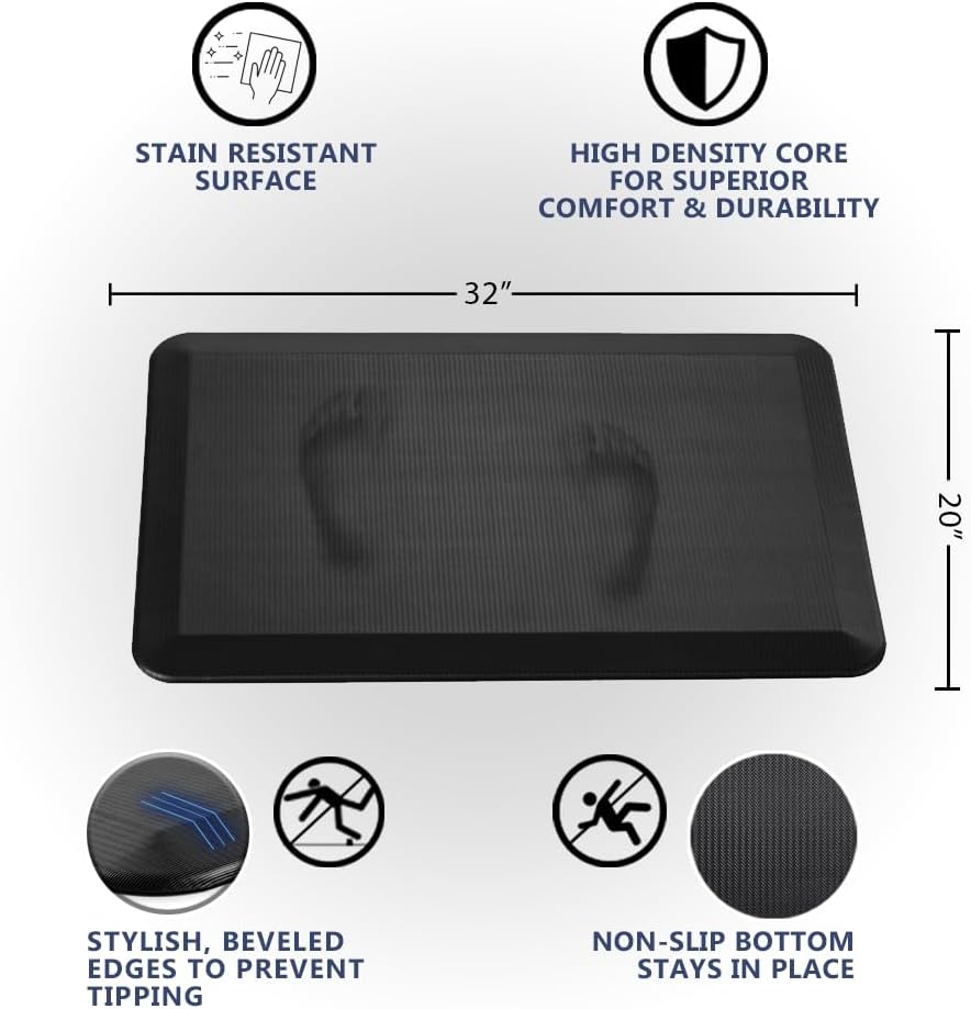 ComfiLife Anti Fatigue Floor Mat – 3/4 Inch Thick Perfect Kitchen Mats for Floor – 20″ x 32″ Black