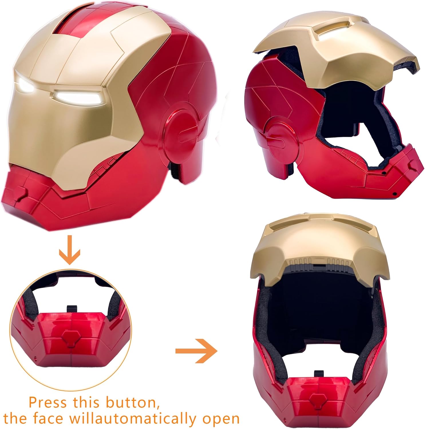 Open/Close Wearable Helmet with Eyes Glowing for Kids and Teens Mask Costume and Role-Play Dress Up, Ideal for Birthdays, Christmas, Halloween (Child Size)