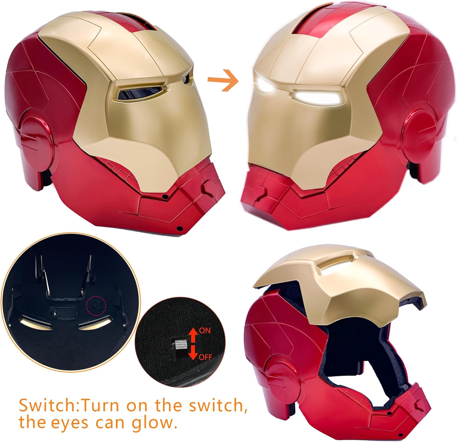 Open/Close Wearable Helmet with Eyes Glowing for Kids and Teens Mask Costume and Role-Play Dress Up, Ideal for Birthdays, Christmas, Halloween (Child Size)