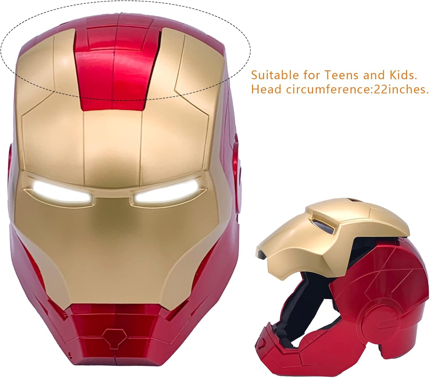 Open/Close Wearable Helmet with Eyes Glowing for Kids and Teens Mask Costume and Role-Play Dress Up, Ideal for Birthdays, Christmas, Halloween (Child Size)